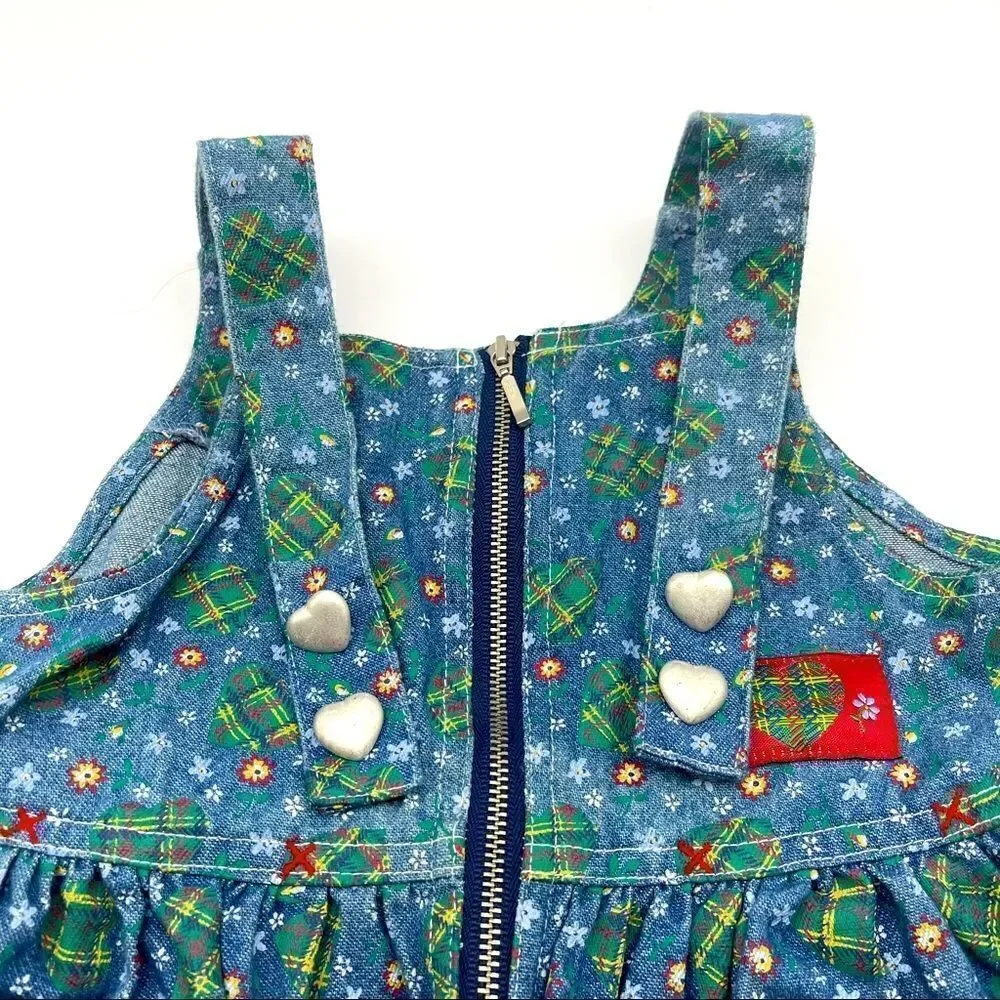 🌸 Badge Printed Chambray Dress Overalls